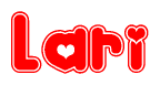 The image is a clipart featuring the word Lari written in a stylized font with a heart shape replacing inserted into the center of each letter. The color scheme of the text and hearts is red with a light outline.