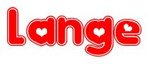 The image is a clipart featuring the word Lange written in a stylized font with a heart shape replacing inserted into the center of each letter. The color scheme of the text and hearts is red with a light outline.