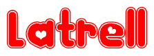 The image displays the word Latrell written in a stylized red font with hearts inside the letters.