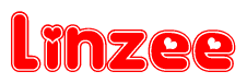 The image is a clipart featuring the word Linzee written in a stylized font with a heart shape replacing inserted into the center of each letter. The color scheme of the text and hearts is red with a light outline.