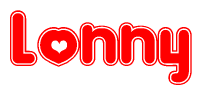 The image displays the word Lonny written in a stylized red font with hearts inside the letters.