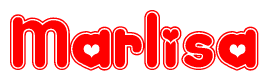 The image is a clipart featuring the word Marlisa written in a stylized font with a heart shape replacing inserted into the center of each letter. The color scheme of the text and hearts is red with a light outline.