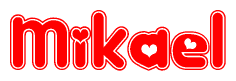   The image displays the word Mikael written in a stylized red font with hearts inside the letters. 