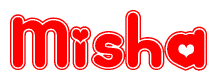 The image is a clipart featuring the word Misha written in a stylized font with a heart shape replacing inserted into the center of each letter. The color scheme of the text and hearts is red with a light outline.