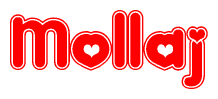 The image displays the word Mollaj written in a stylized red font with hearts inside the letters.