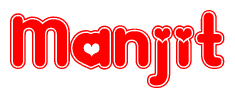 The image is a clipart featuring the word Manjit written in a stylized font with a heart shape replacing inserted into the center of each letter. The color scheme of the text and hearts is red with a light outline.