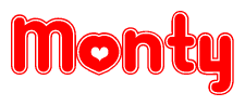 The image is a clipart featuring the word Monty written in a stylized font with a heart shape replacing inserted into the center of each letter. The color scheme of the text and hearts is red with a light outline.