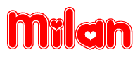 The image displays the word Milan written in a stylized red font with hearts inside the letters.
