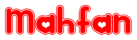 The image displays the word Mahfan written in a stylized red font with hearts inside the letters.