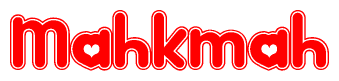 The image is a clipart featuring the word Mahkmah written in a stylized font with a heart shape replacing inserted into the center of each letter. The color scheme of the text and hearts is red with a light outline.