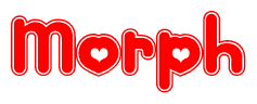 The image is a clipart featuring the word Morph written in a stylized font with a heart shape replacing inserted into the center of each letter. The color scheme of the text and hearts is red with a light outline.