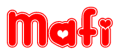 The image displays the word Mafi written in a stylized red font with hearts inside the letters.