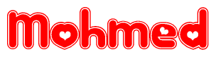 The image is a clipart featuring the word Mohmed written in a stylized font with a heart shape replacing inserted into the center of each letter. The color scheme of the text and hearts is red with a light outline.