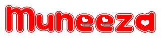   The image displays the word Muneeza written in a stylized red font with hearts inside the letters. 