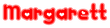 The image is a clipart featuring the word Margarett written in a stylized font with a heart shape replacing inserted into the center of each letter. The color scheme of the text and hearts is red with a light outline.