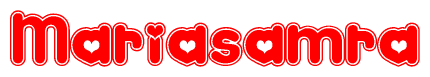 The image is a clipart featuring the word Mariasamra written in a stylized font with a heart shape replacing inserted into the center of each letter. The color scheme of the text and hearts is red with a light outline.