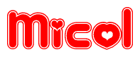 The image is a clipart featuring the word Micol written in a stylized font with a heart shape replacing inserted into the center of each letter. The color scheme of the text and hearts is red with a light outline.