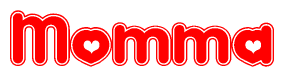 The image is a clipart featuring the word Momma written in a stylized font with a heart shape replacing inserted into the center of each letter. The color scheme of the text and hearts is red with a light outline.