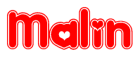 The image displays the word Malin written in a stylized red font with hearts inside the letters.