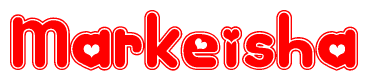   The image is a clipart featuring the word Markeisha written in a stylized font with a heart shape replacing inserted into the center of each letter. The color scheme of the text and hearts is red with a light outline. 