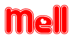 The image is a clipart featuring the word Mell written in a stylized font with a heart shape replacing inserted into the center of each letter. The color scheme of the text and hearts is red with a light outline.