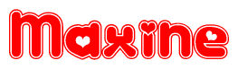 The image displays the word Maxine written in a stylized red font with hearts inside the letters.