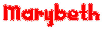 The image is a clipart featuring the word Marybeth written in a stylized font with a heart shape replacing inserted into the center of each letter. The color scheme of the text and hearts is red with a light outline.
