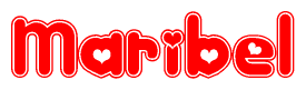 The image is a clipart featuring the word Maribel written in a stylized font with a heart shape replacing inserted into the center of each letter. The color scheme of the text and hearts is red with a light outline.