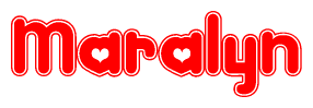 The image is a clipart featuring the word Maralyn written in a stylized font with a heart shape replacing inserted into the center of each letter. The color scheme of the text and hearts is red with a light outline.