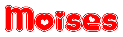 The image is a clipart featuring the word Moises written in a stylized font with a heart shape replacing inserted into the center of each letter. The color scheme of the text and hearts is red with a light outline.