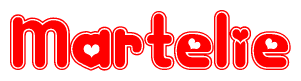 The image is a clipart featuring the word Martelie written in a stylized font with a heart shape replacing inserted into the center of each letter. The color scheme of the text and hearts is red with a light outline.