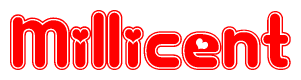 The image displays the word Millicent written in a stylized red font with hearts inside the letters.
