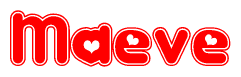   The image displays the word Maeve written in a stylized red font with hearts inside the letters. 