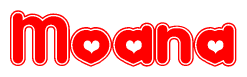 The image displays the word Moana written in a stylized red font with hearts inside the letters.