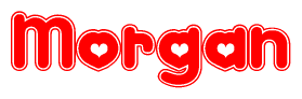 The image is a clipart featuring the word Morgan written in a stylized font with a heart shape replacing inserted into the center of each letter. The color scheme of the text and hearts is red with a light outline.