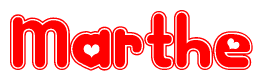 The image is a clipart featuring the word Marthe written in a stylized font with a heart shape replacing inserted into the center of each letter. The color scheme of the text and hearts is red with a light outline.