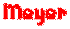 The image displays the word Meyer written in a stylized red font with hearts inside the letters.