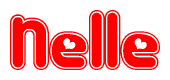 The image is a clipart featuring the word Nelle written in a stylized font with a heart shape replacing inserted into the center of each letter. The color scheme of the text and hearts is red with a light outline.
