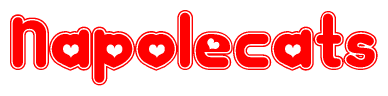 The image displays the word Napolecats written in a stylized red font with hearts inside the letters.