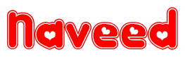 The image displays the word Naveed written in a stylized red font with hearts inside the letters.