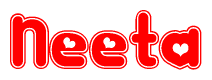 The image is a clipart featuring the word Neeta written in a stylized font with a heart shape replacing inserted into the center of each letter. The color scheme of the text and hearts is red with a light outline.