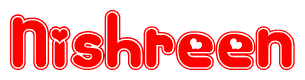 The image displays the word Nishreen written in a stylized red font with hearts inside the letters.