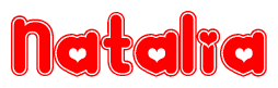 The image displays the word Natalia written in a stylized red font with hearts inside the letters.