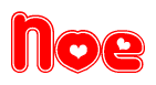 The image displays the word Noe written in a stylized red font with hearts inside the letters.