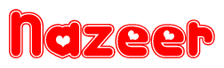 The image displays the word Nazeer written in a stylized red font with hearts inside the letters.