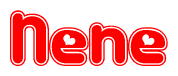 The image is a clipart featuring the word Nene written in a stylized font with a heart shape replacing inserted into the center of each letter. The color scheme of the text and hearts is red with a light outline.