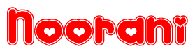 The image is a clipart featuring the word Noorani written in a stylized font with a heart shape replacing inserted into the center of each letter. The color scheme of the text and hearts is red with a light outline.