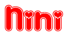 The image is a clipart featuring the word Nini written in a stylized font with a heart shape replacing inserted into the center of each letter. The color scheme of the text and hearts is red with a light outline.