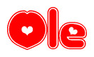 The image displays the word Ole written in a stylized red font with hearts inside the letters.