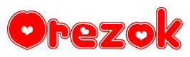 The image displays the word Orezok written in a stylized red font with hearts inside the letters.